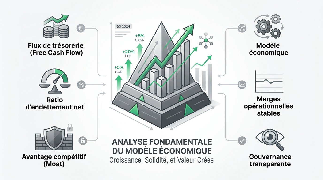 Schéma d'analyse fondamentale du modèle économique d'une entreprise pour l'investissement boursier