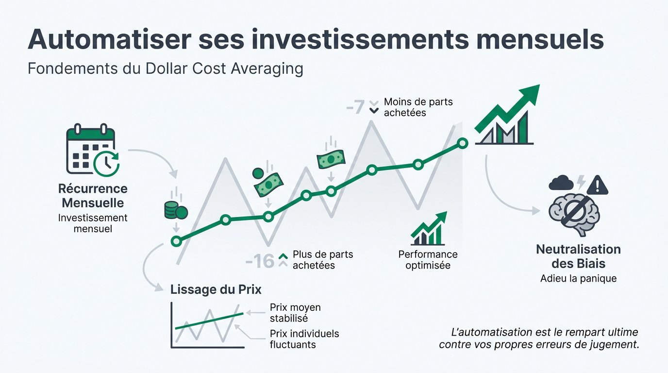 Graphique illustrant le lissage des prix via l'investissement automatique mensuel
