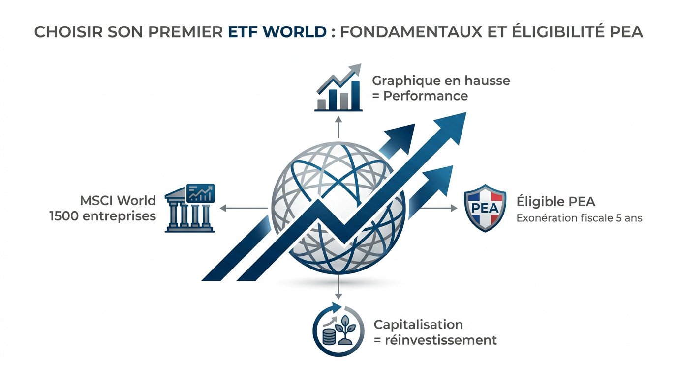 Graphique illustrant les fondamentaux d'un ETF World éligible au PEA