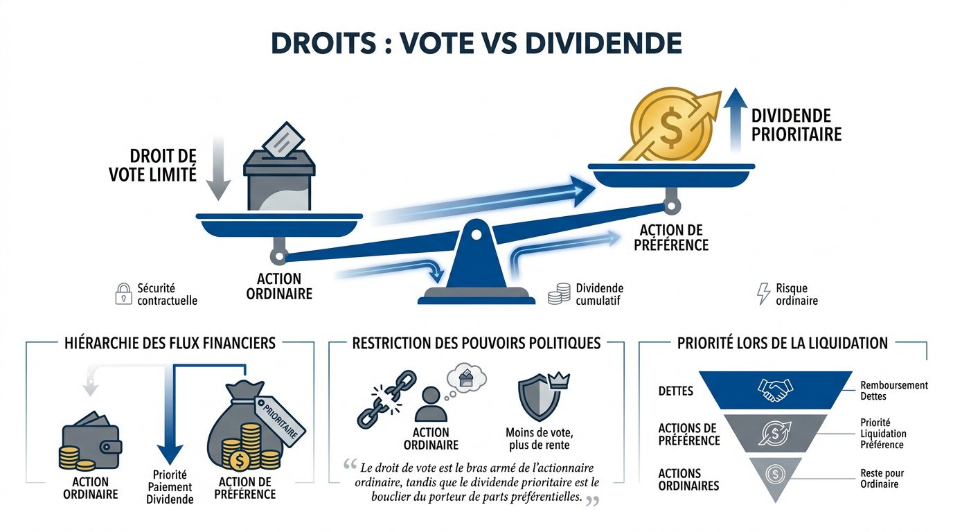 Comparaison des droits de vote et des dividendes entre actions ordinaires et préférentielles