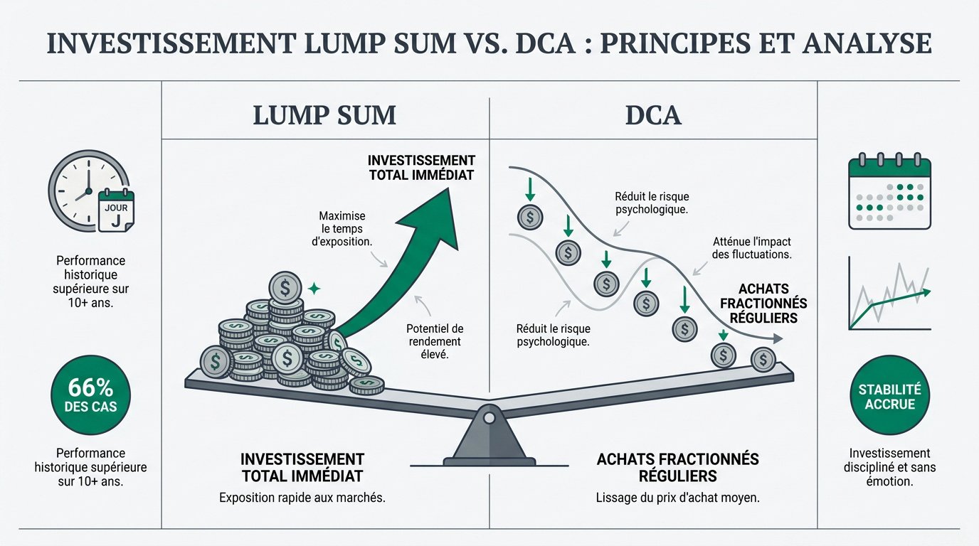 Comparaison graphique entre les stratégies d'investissement Lump Sum et Dollar-Cost Averaging