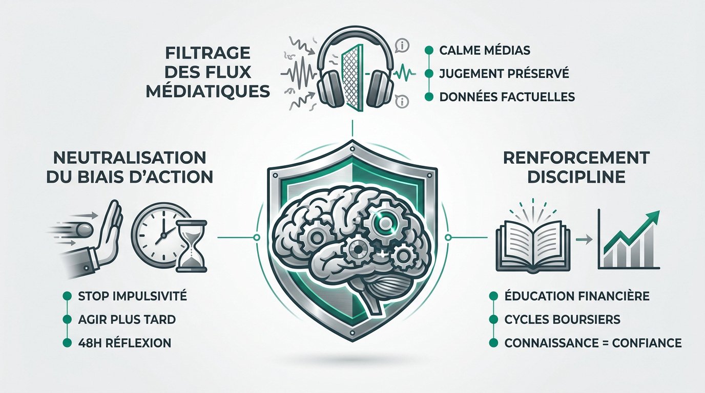 Graphique illustrant la gestion du stress et la régulation émotionnelle lors d'un krach boursier