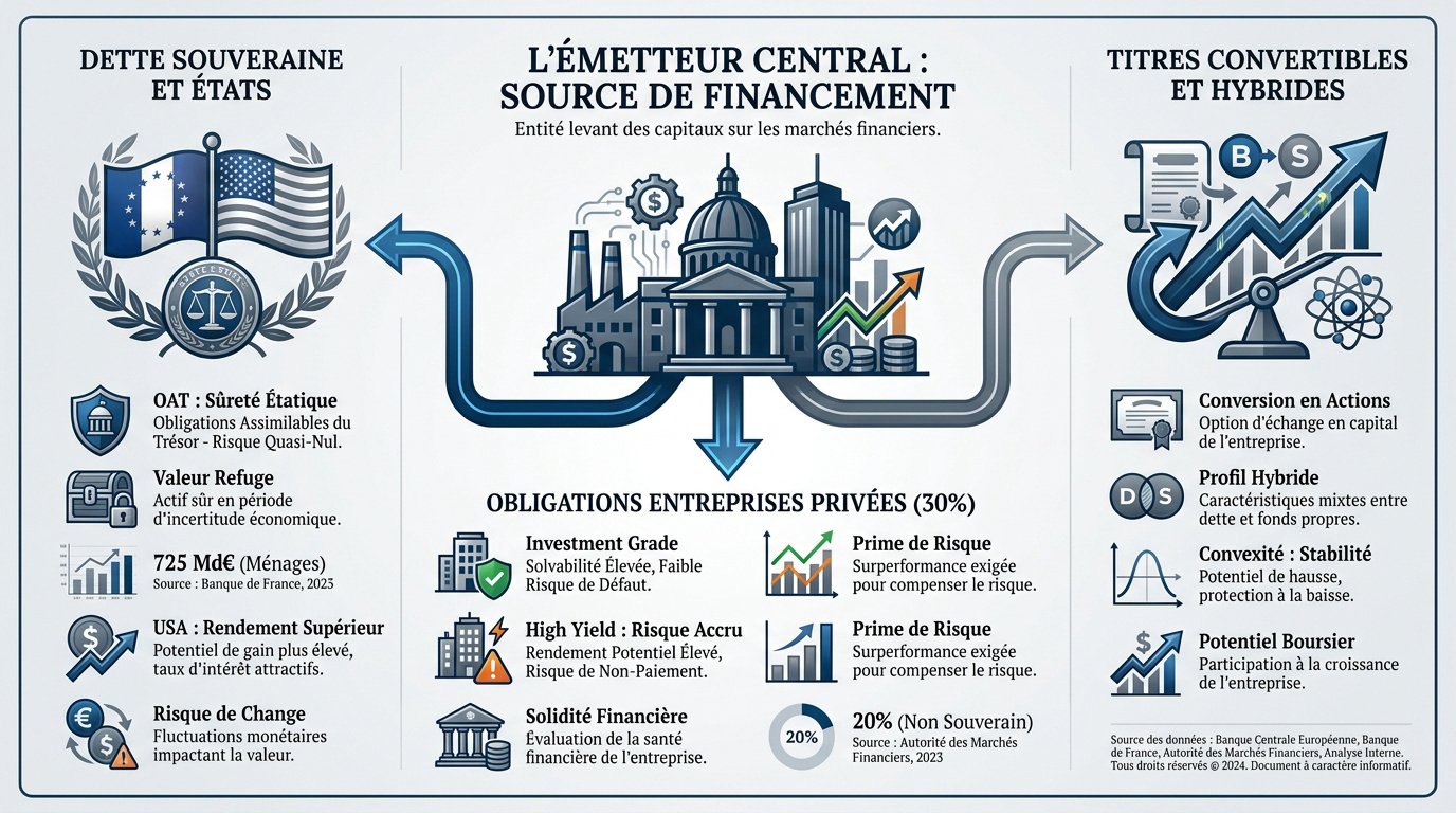 Graphique présentant les typologies d'émetteurs obligataires et leurs instruments financiers en 2026