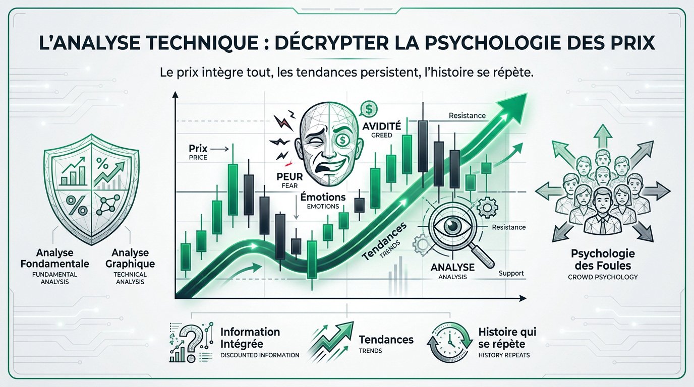Graphique boursier montrant l'analyse technique et la psychologie des prix