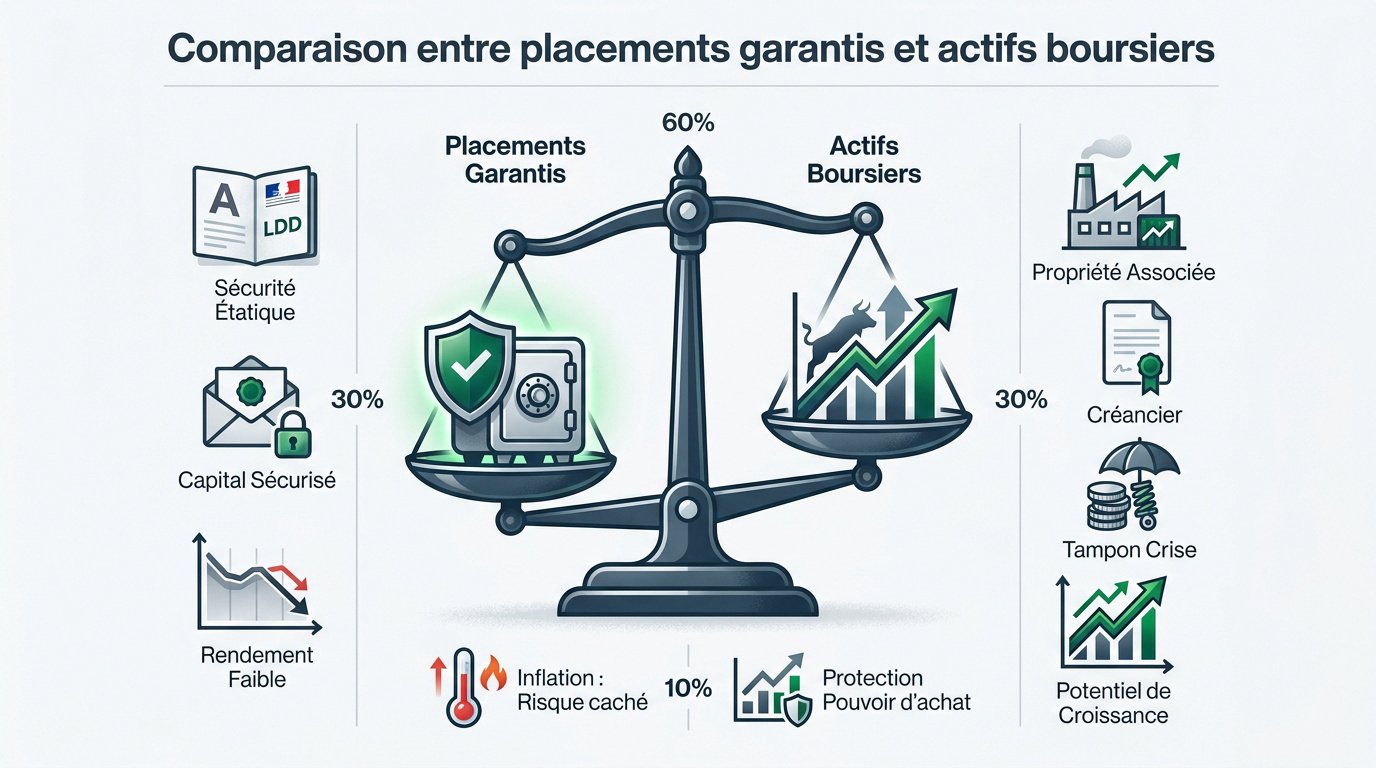 Comparaison graphique entre la sécurité des livrets et la volatilité des actifs boursiers