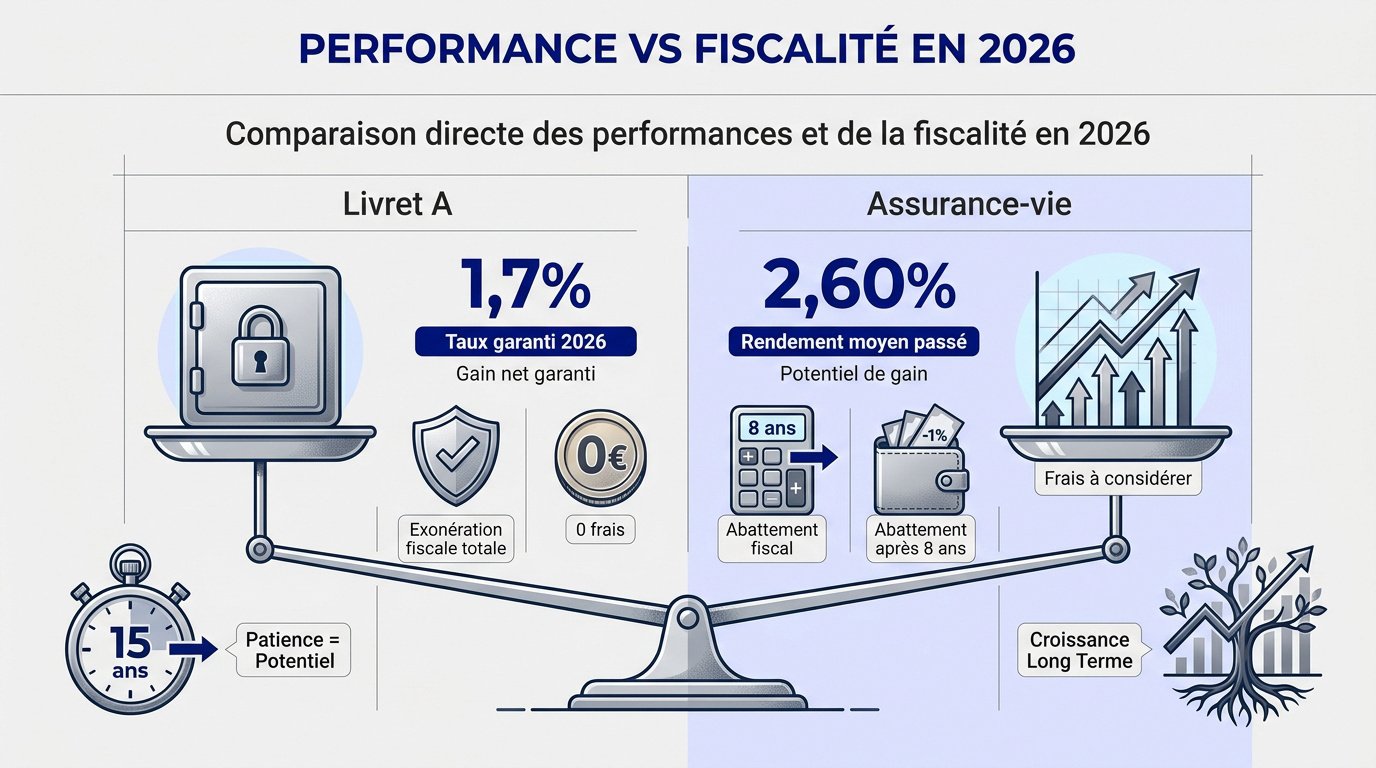 Tableau comparatif des rendements et de la fiscalité entre le Livret A et l'assurance vie pour un enfant en 2026
