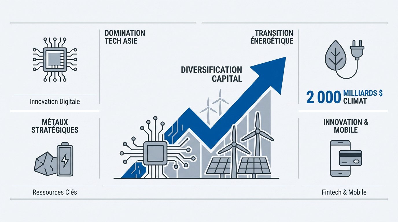 Graphique montrant la croissance des marchés technologiques et énergétiques dans les pays émergents