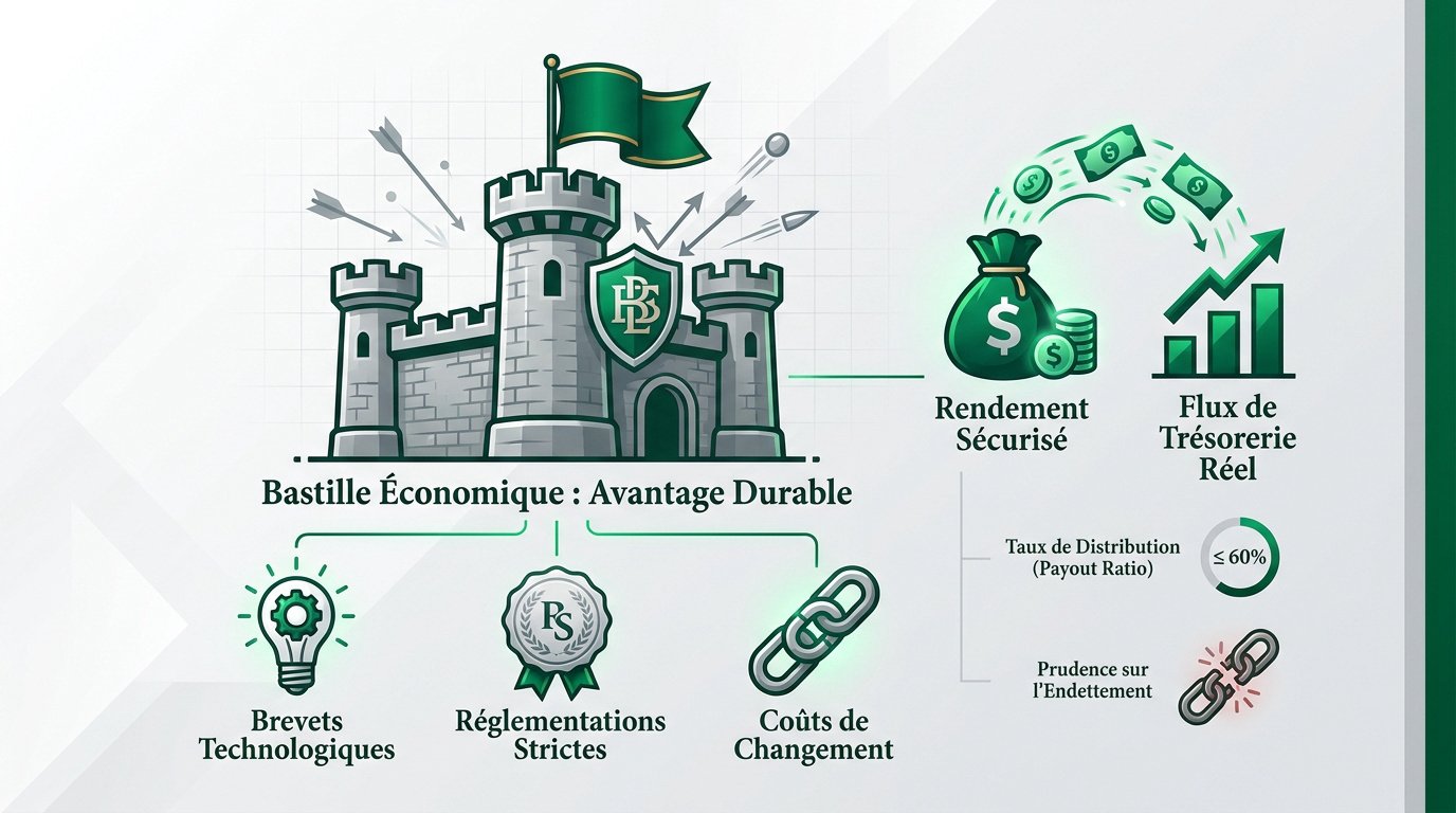 Infographie expliquant le concept de bastille économique et son impact sur la sécurité des dividendes.