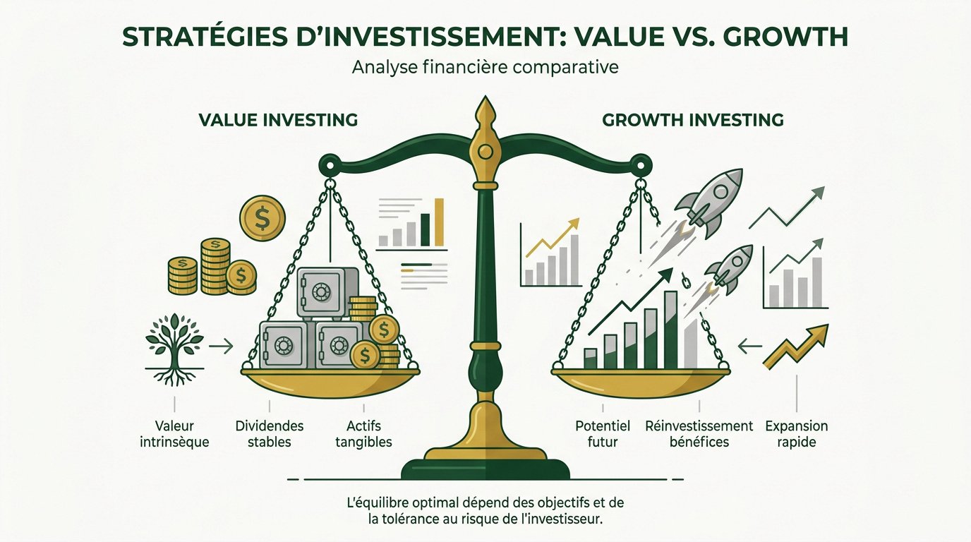Comparaison graphique entre les styles d'investissement Value et Growth