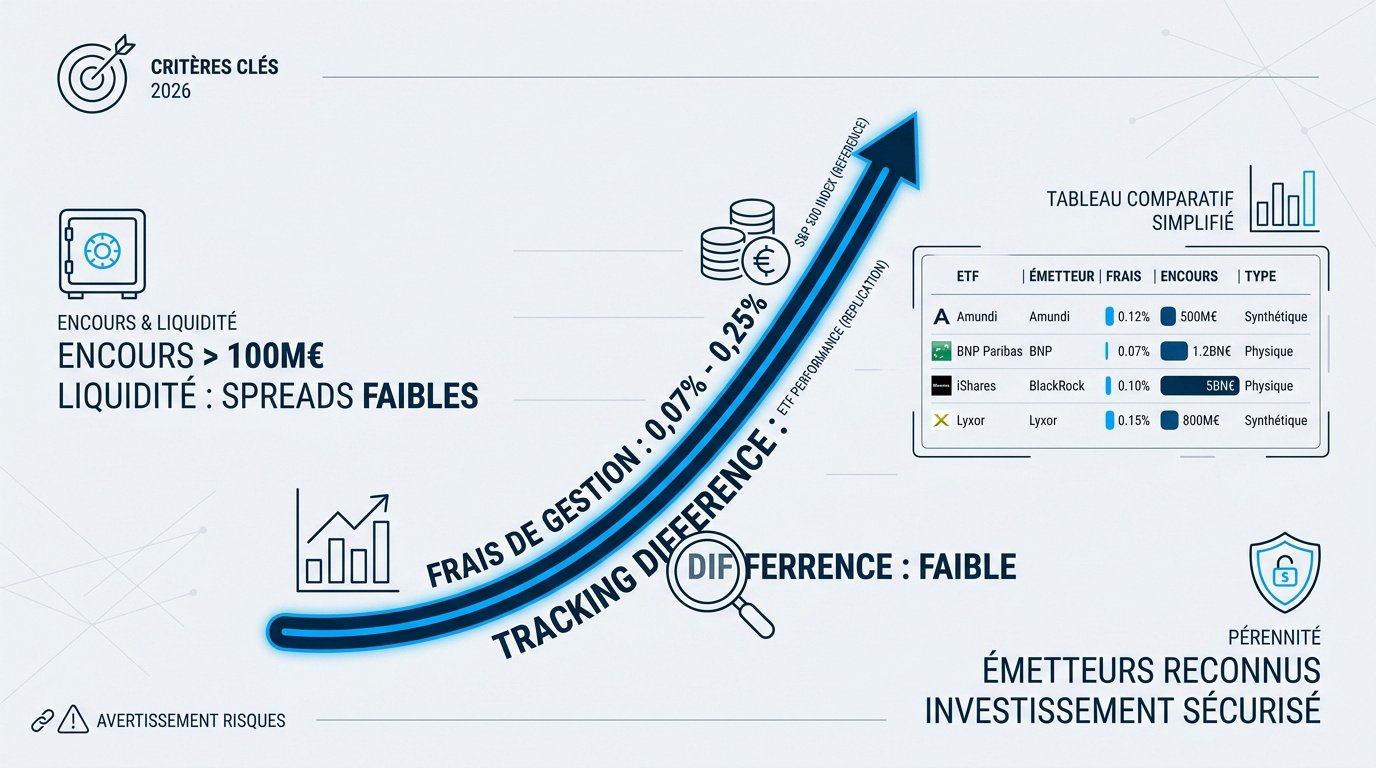 Graphique de performance et sécurité des ETF S&P 500 pour PEA