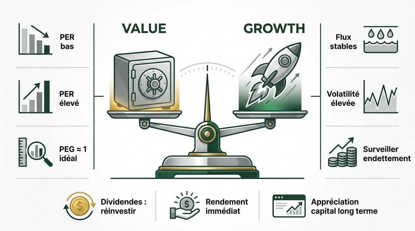 Comparaison des indicateurs financiers entre les stratégies Value et Growth